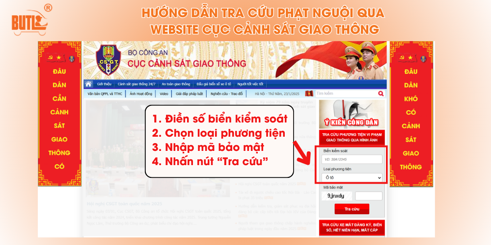 Các bước tra cứu phạt nguội qua Website của Cục Cảnh Sát Giao Thông csgt.vn