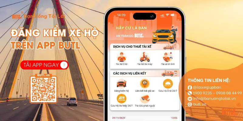 Đăng kiểm xe hộ trên APP BUTL