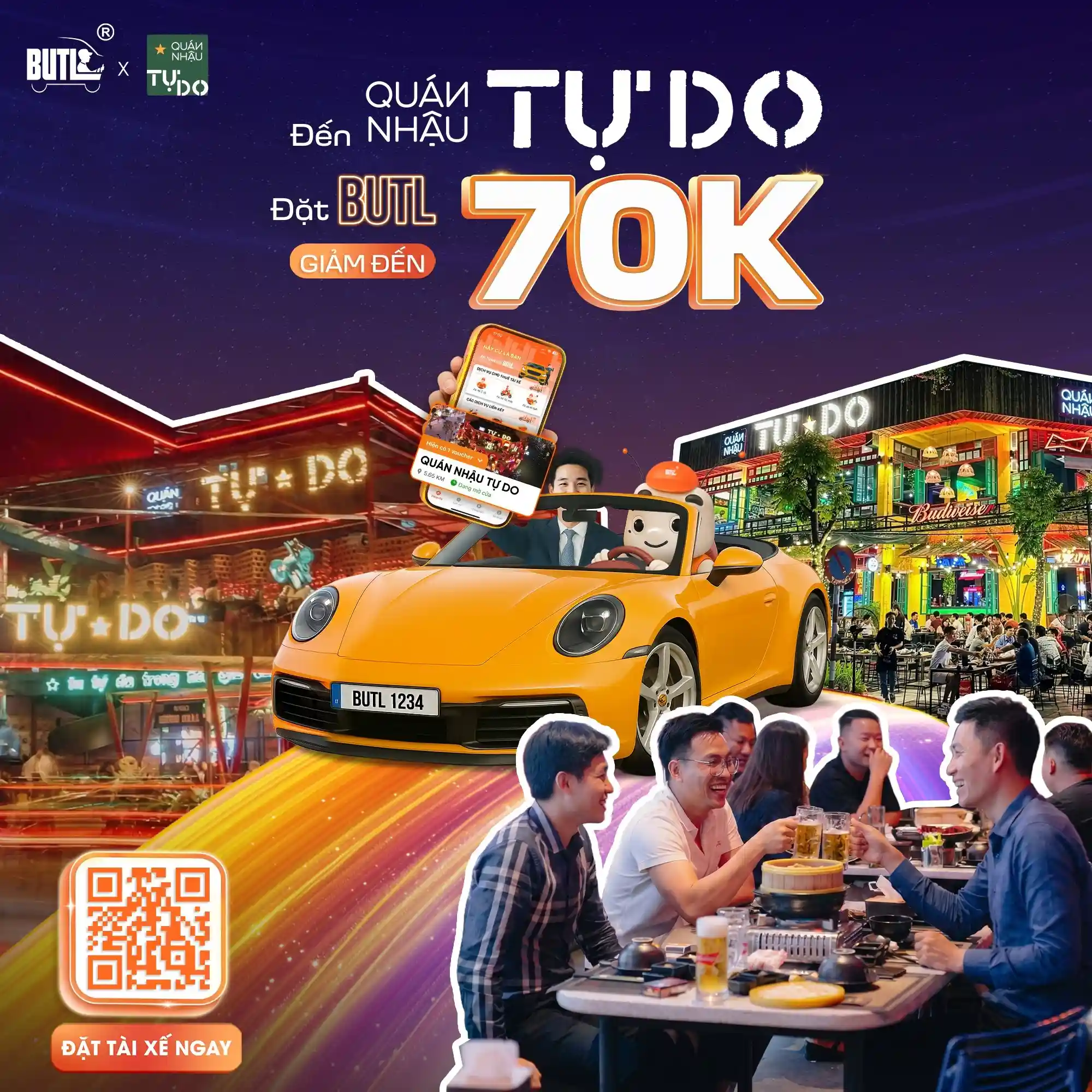 mã khuyến mãi quán nhậu tự do đặt tài xế chở bạn và xe về nhà giảm ngay 70k cùng BUTL