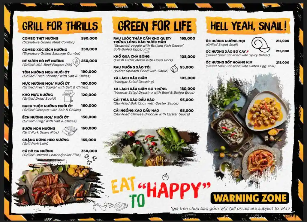 menu thực đơn của warning zone