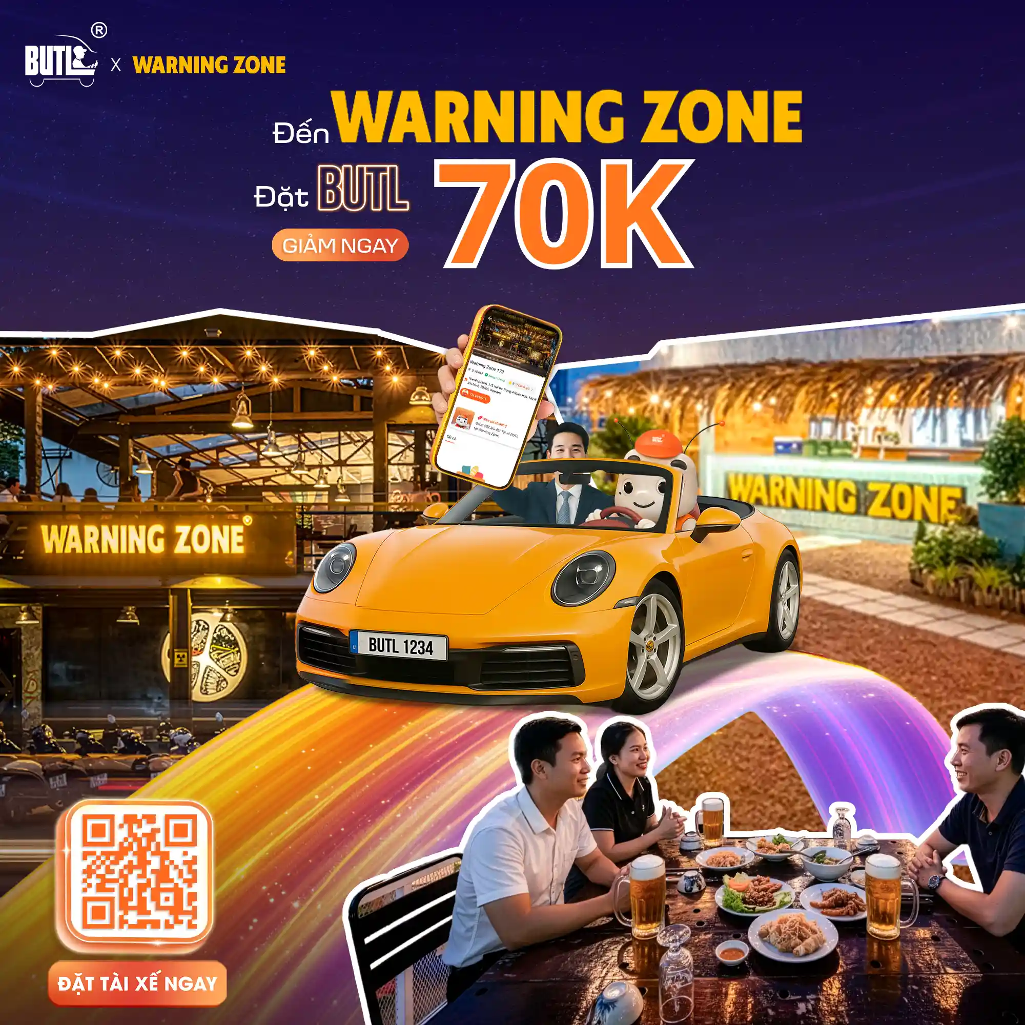 mã khuyến mãi warning zone đặt xe về nhà giảm 70K với BUTL