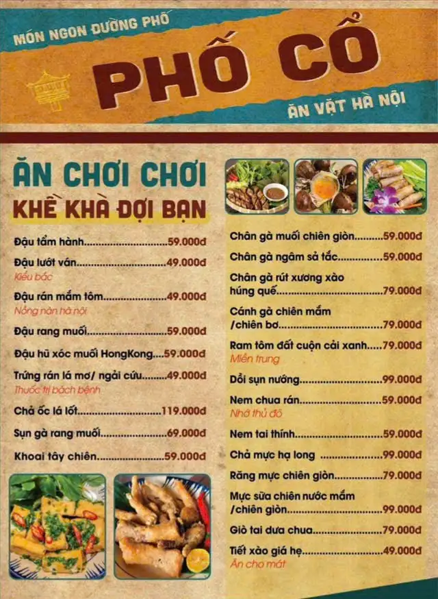 menu thực đơn phố cổ quán
