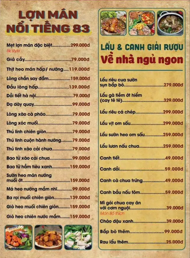 menu thực đơn phố cổ quán