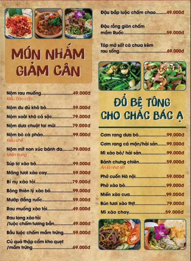 menu thực đơn phố cổ quán