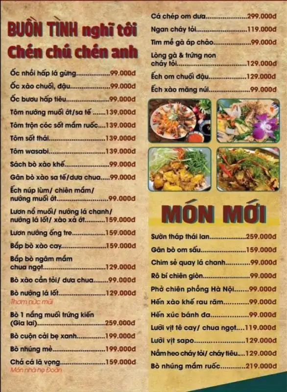 menu thực đơn phố cổ quán