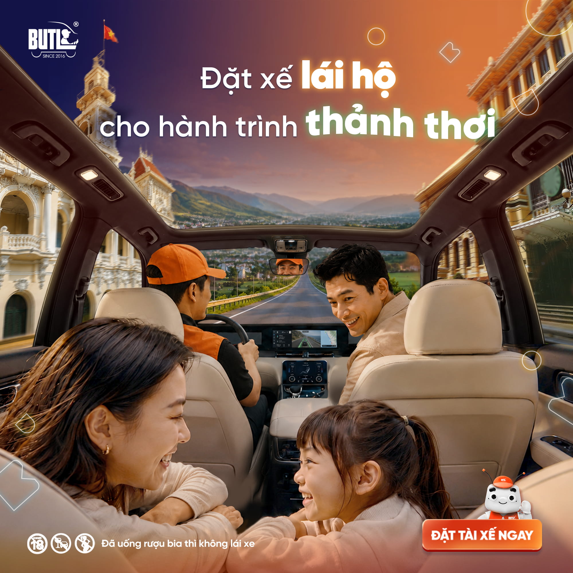 Dịch vụ đặt tài xế lái xe hộ BUTL sẽ có ngay tài xế riêng đến điều khiển xe chở cả gia đình đi chơi.