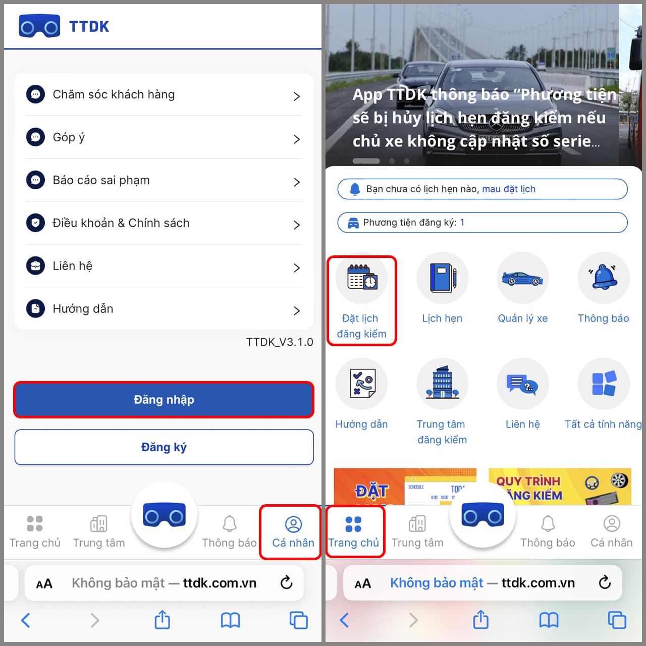 Đặt lịch hẹn kiểm định qua website TTDK - Hệ thống đặt lịch điểm ô tô