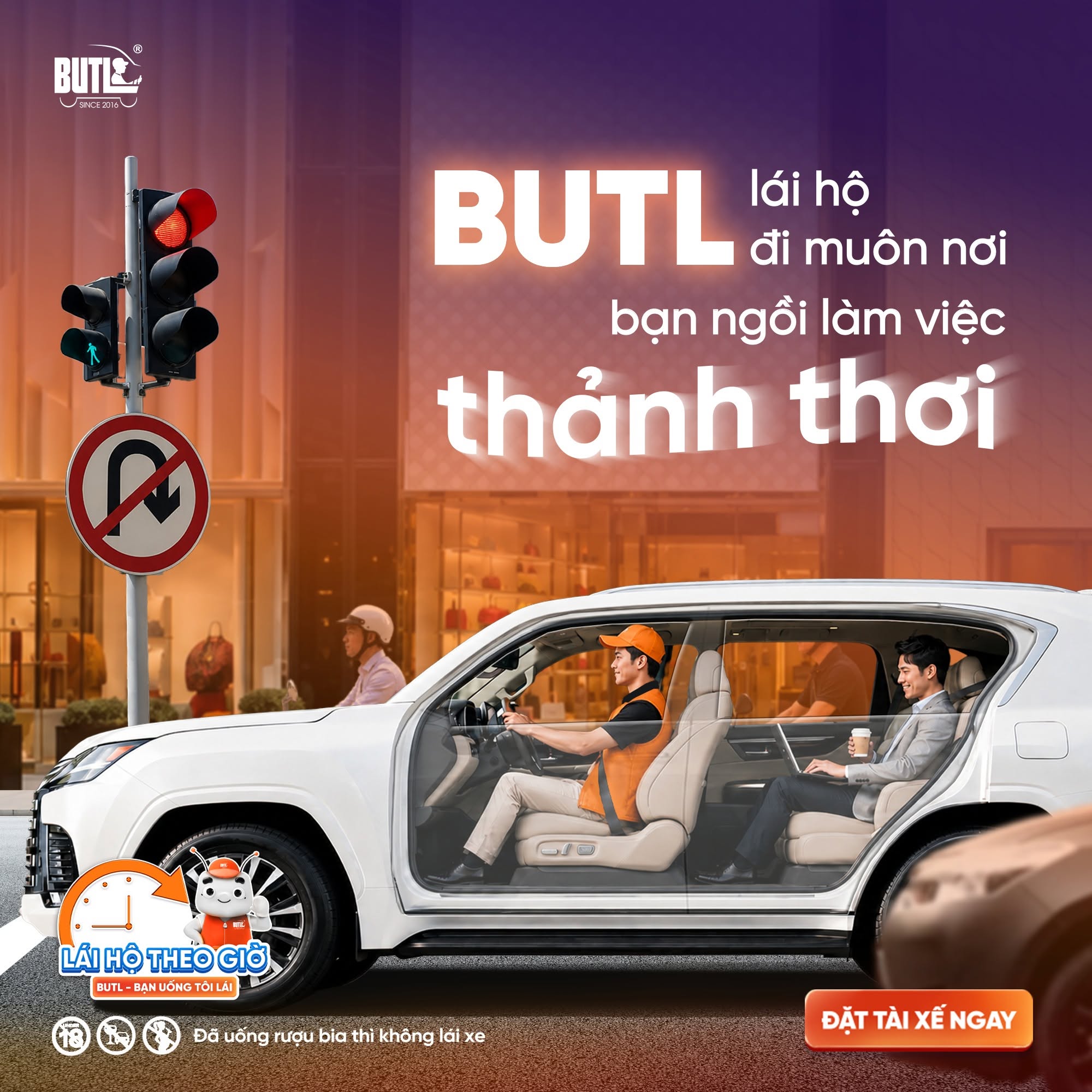 Đặt tài xế lái xe hộ BUTL - Bạn Uống Tôi Lái để thảnh thơi ngồi sau nghỉ ngơi, hoàn thành công việc