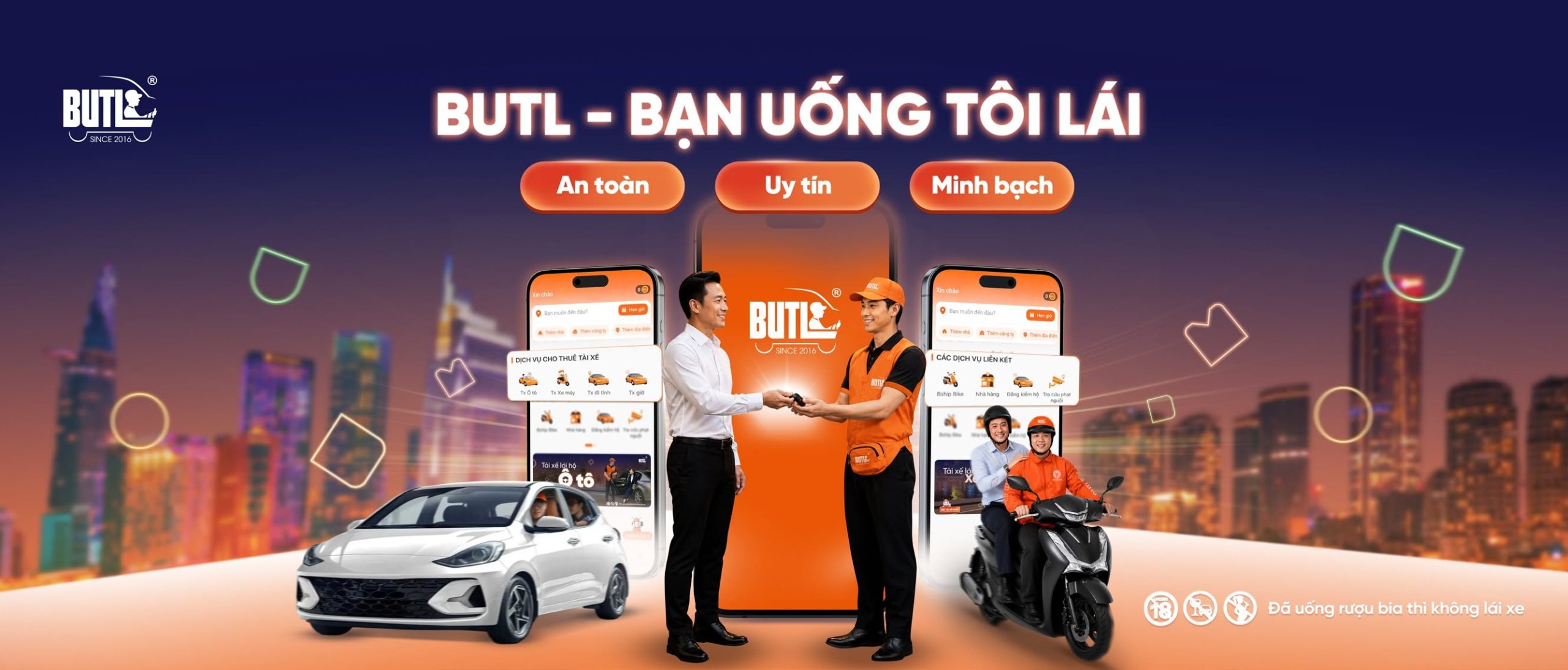 Đặt tài xế lái xe hộ an toàn, uy tín, minh bạch trên app BUTL - Bạn Uống Tôi Lái